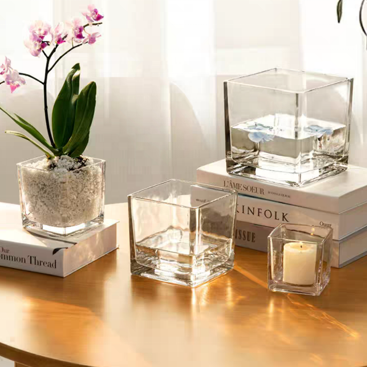 Wholesale 5oz 10oz 32oz 650ml Square Cube Glass Candle Jars Clear Large Candle Vessels for Fragrance Candles Making Diy Gift
