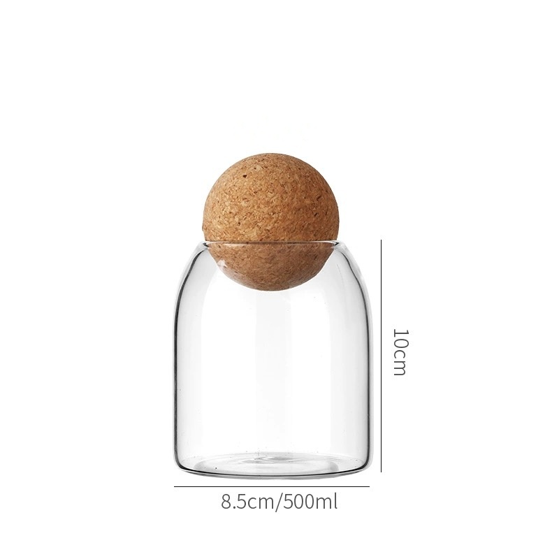 Round Cork Ball Stopper 500ml 800ml 1200ml Large Capacity Candle Jar With Wooden Cork Lid for Candle Making