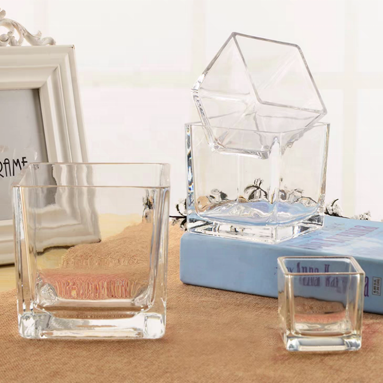 High Quality Multi-sized Tealight Candle Holders Diy Scented Candle Containers Empty Glass Quadrate Square Mini Candle Jar