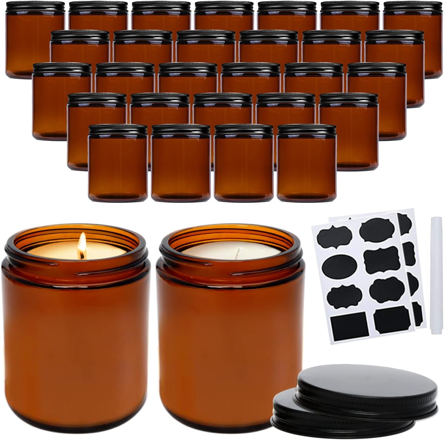 250g 4oz 8oz 16oz Amber Clear Luxury Empty Straight Sided Glass Candle Jar With Aluminum Metal Lids
