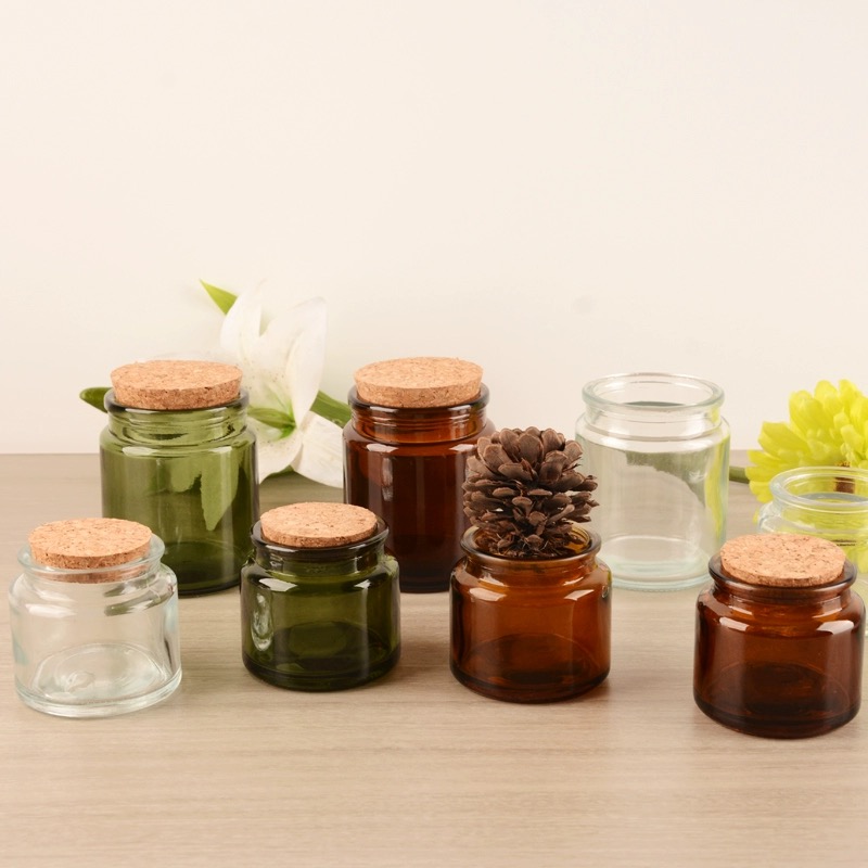 Wholesale 100ml Mini Glass Scented Candle Cup Candlestick Amber Transparent Candle Jar With Wooden Stopper