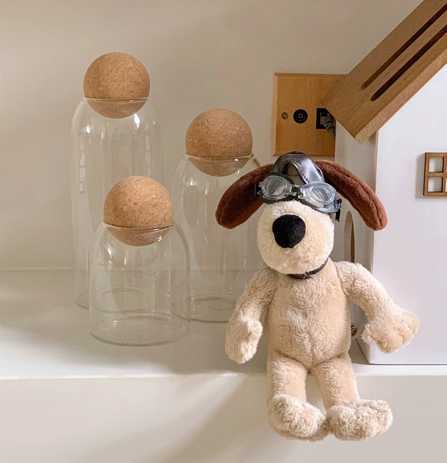 Transparent Glass Food Storage Containers Clear Round Shape Gglass Jar Cork Stopper With Cork Lids Ball Stopper
