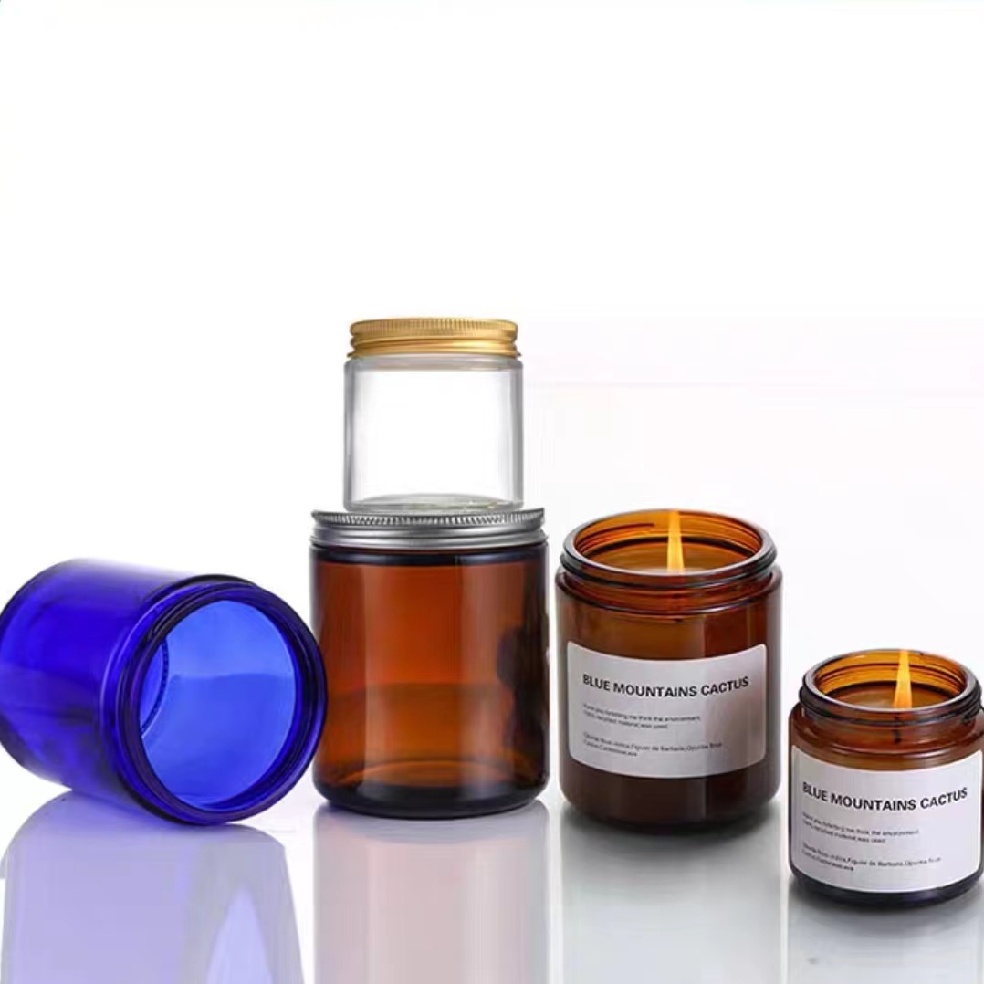 250ml 8 oz 8Oz Frosted Amber Glass Jars With Airtight Metal & Plastic & Unishell Lids for Candle, Food Storage , Spice