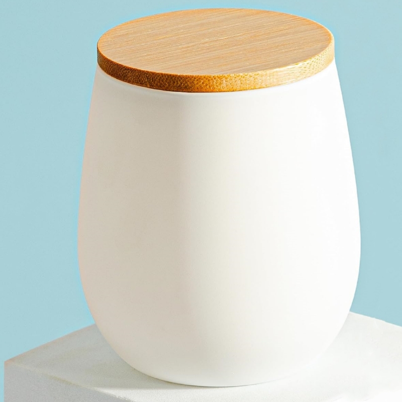 11oz Matte White Black Glass Jar With Bamboo Lids , Oval Empty Candle Containers Vessels Candle Jars for Making Candles