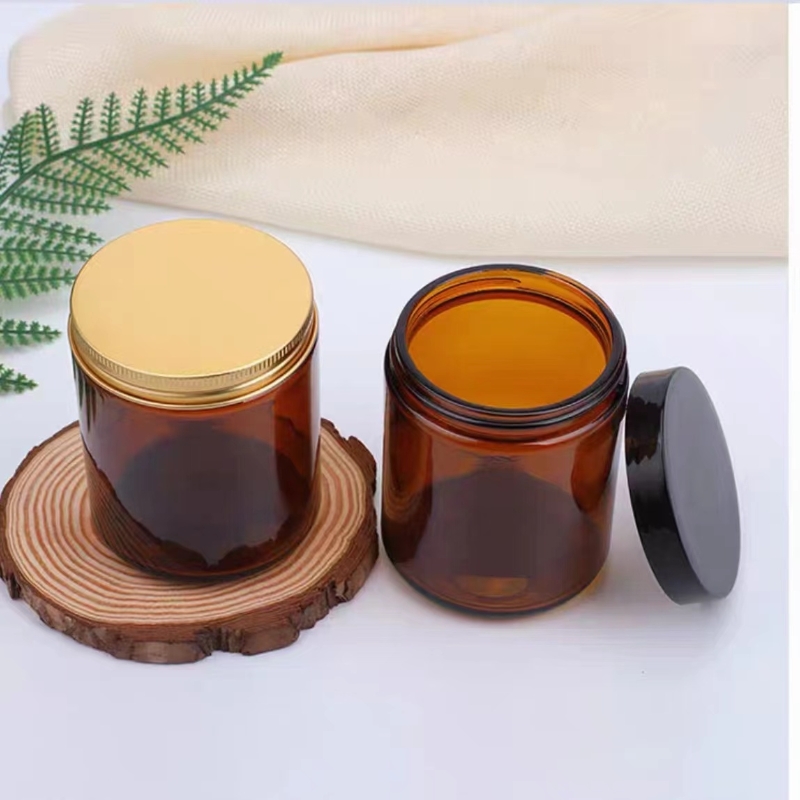 4 oz 8 oz  Small Amber Glass Jars With Airtight Lids, Candle Jars for Candle Making Empty Food Storage Jars for Spices, Candy