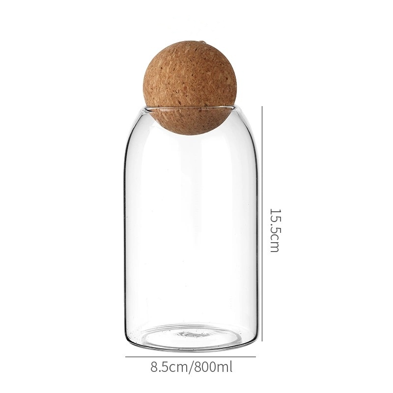 Customized Round Glass Spice Coffee Storage Jar Set With Ball Wooden Lid 500ml 800ml 1100ml 1400ml
