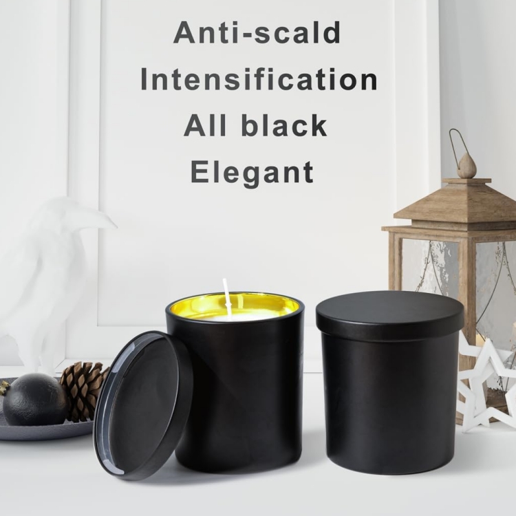 Black Candle Container With Gold Interior, Candle Tis, Vessel With Metal Lids Empty Matte Black Jars for Candle Making