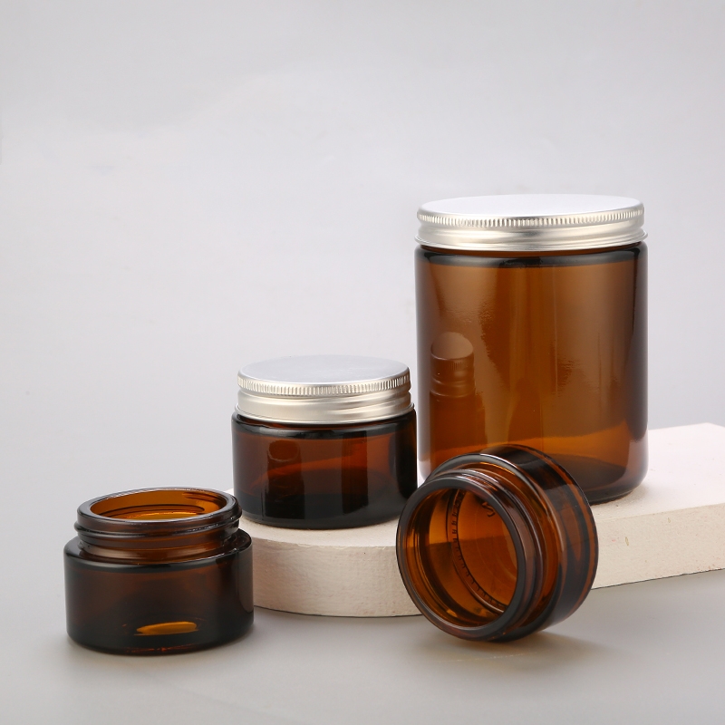 Empty 8 oz Canning Spice Powder Candle Jar 8oz 240ml Thick clear Blue Amber Round Glass Jars With Metal Lids