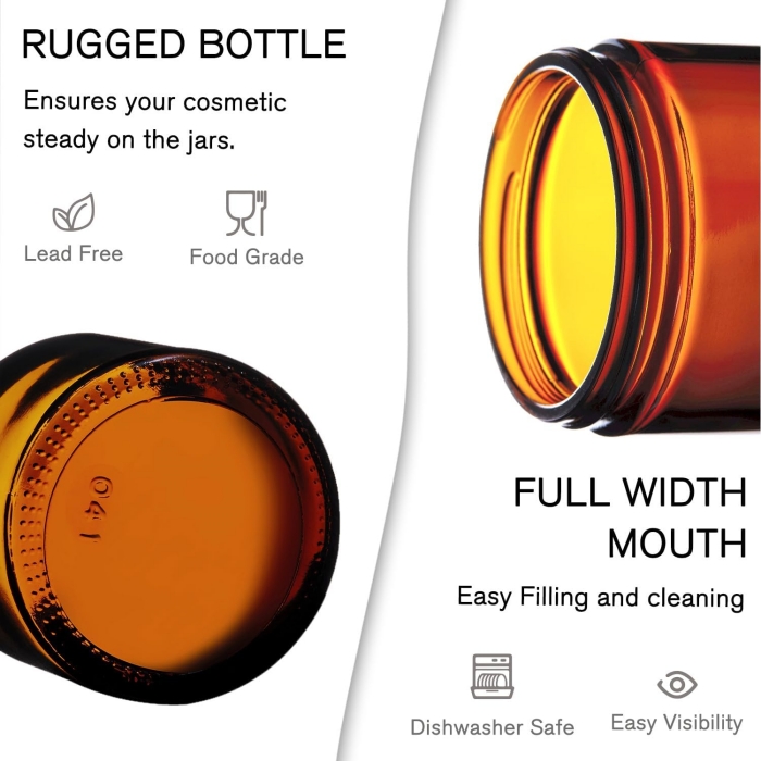 Empty Cosmetic Packaging 50ml 100ML 250ML 500ML Clear Amber Glass Candle Jar With Black Gold Aluminum Metal Lids