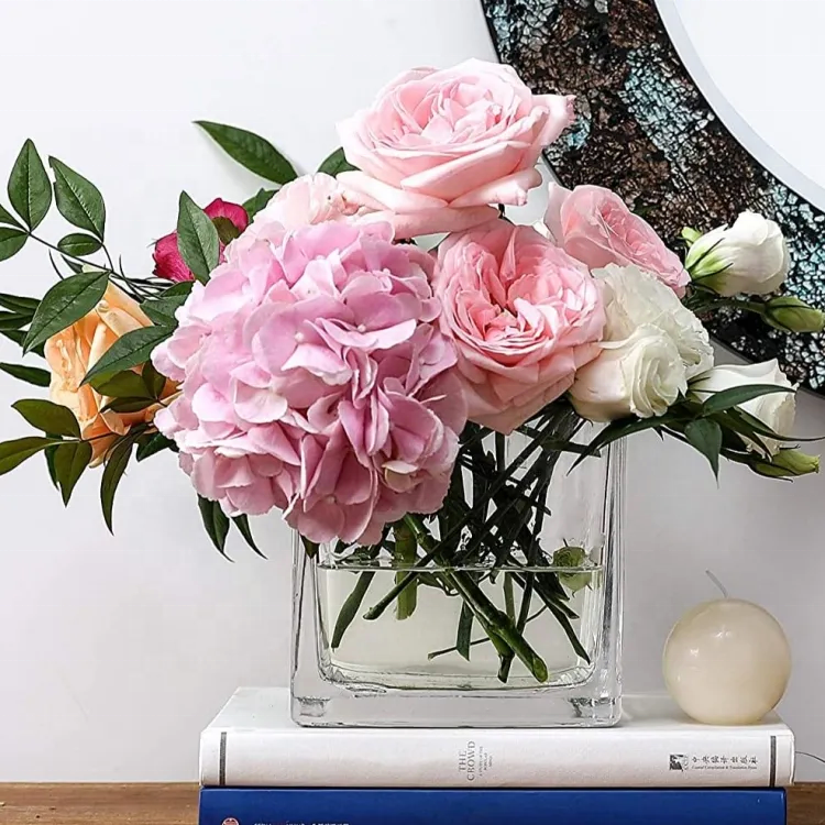 Hot Sale Home Decoration Glass Cube Plant Flower Vases Square Clear Glass Vase Glass Candle Jars