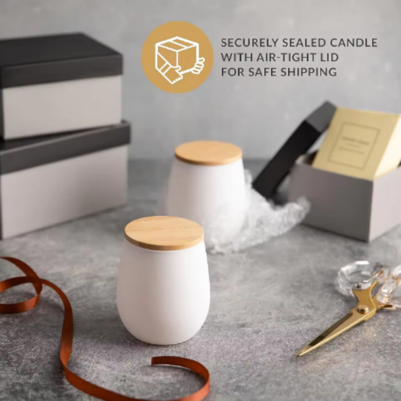 11oz Matte White Black Glass Jar With Bamboo Lids,Oval Empty Candle Containers Vessels Candle Jars for Making Candles