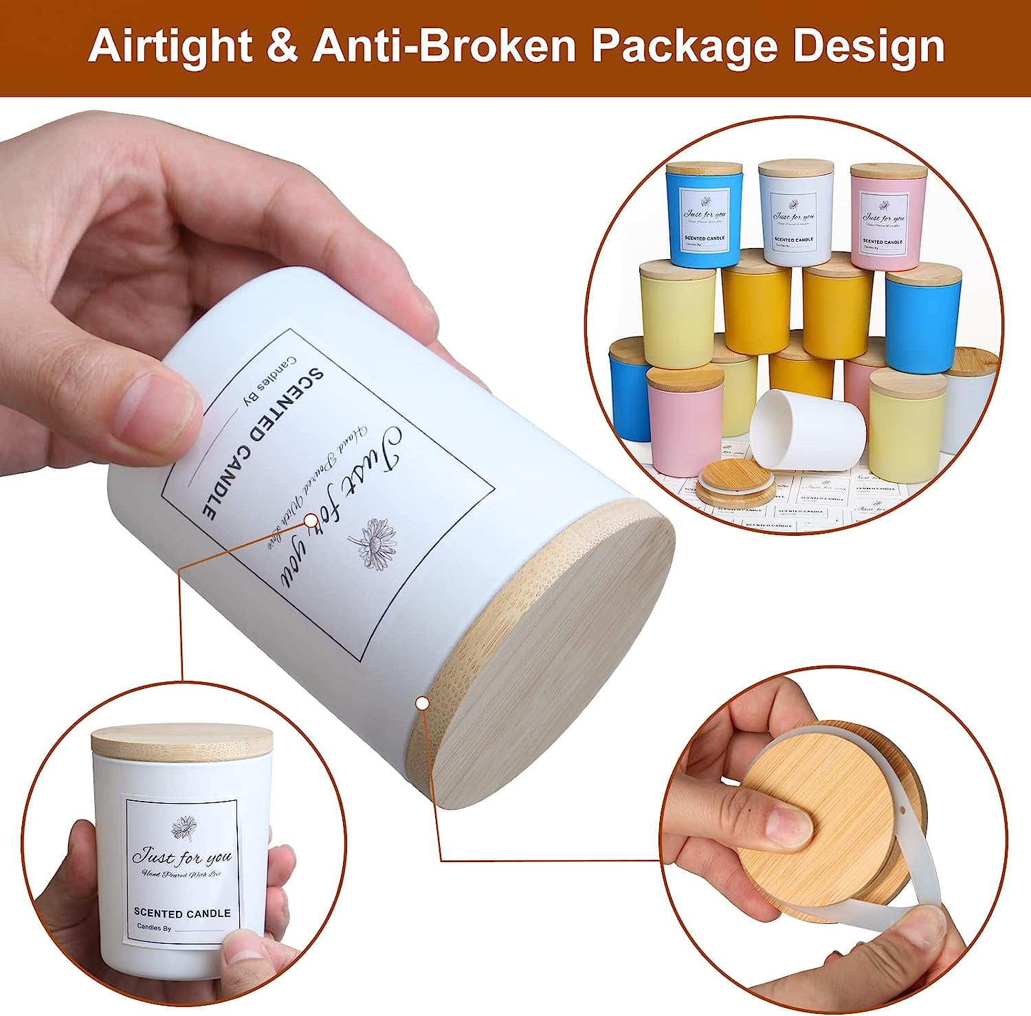 Wholesale Custom Frosted Glass Candle Jars With Wooden Metal Lids in Bulk Candle Vessels