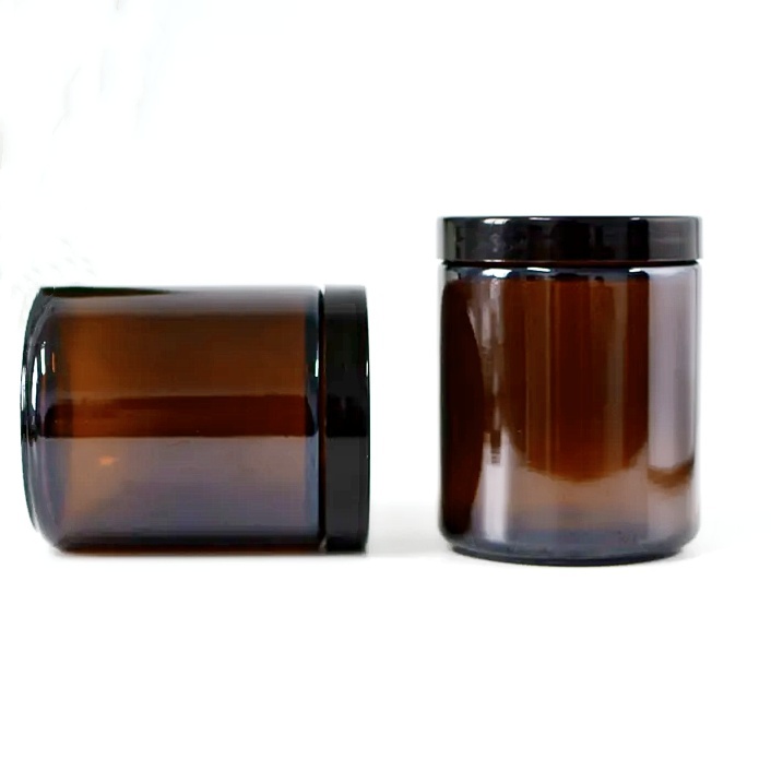 Hot Sale 250ml Custom Amber Clear Glass Herbs Container Cosmetic 8 oz Glass Candle Jars With Lid for Candle Food  Spices