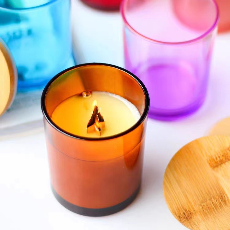 Wholesale 8oz 10oz 12oz Iridescent Extra Large Candle Vessel Clear Glass Candle Jar Luxury With Lid