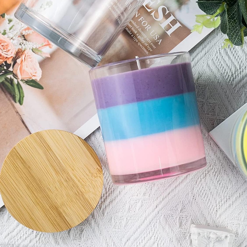 Wholesale Custom Empty Clear Frosted Matte Red Round Cylinder Candle Jar With Wooden Lid Offset Printing for Candle Making