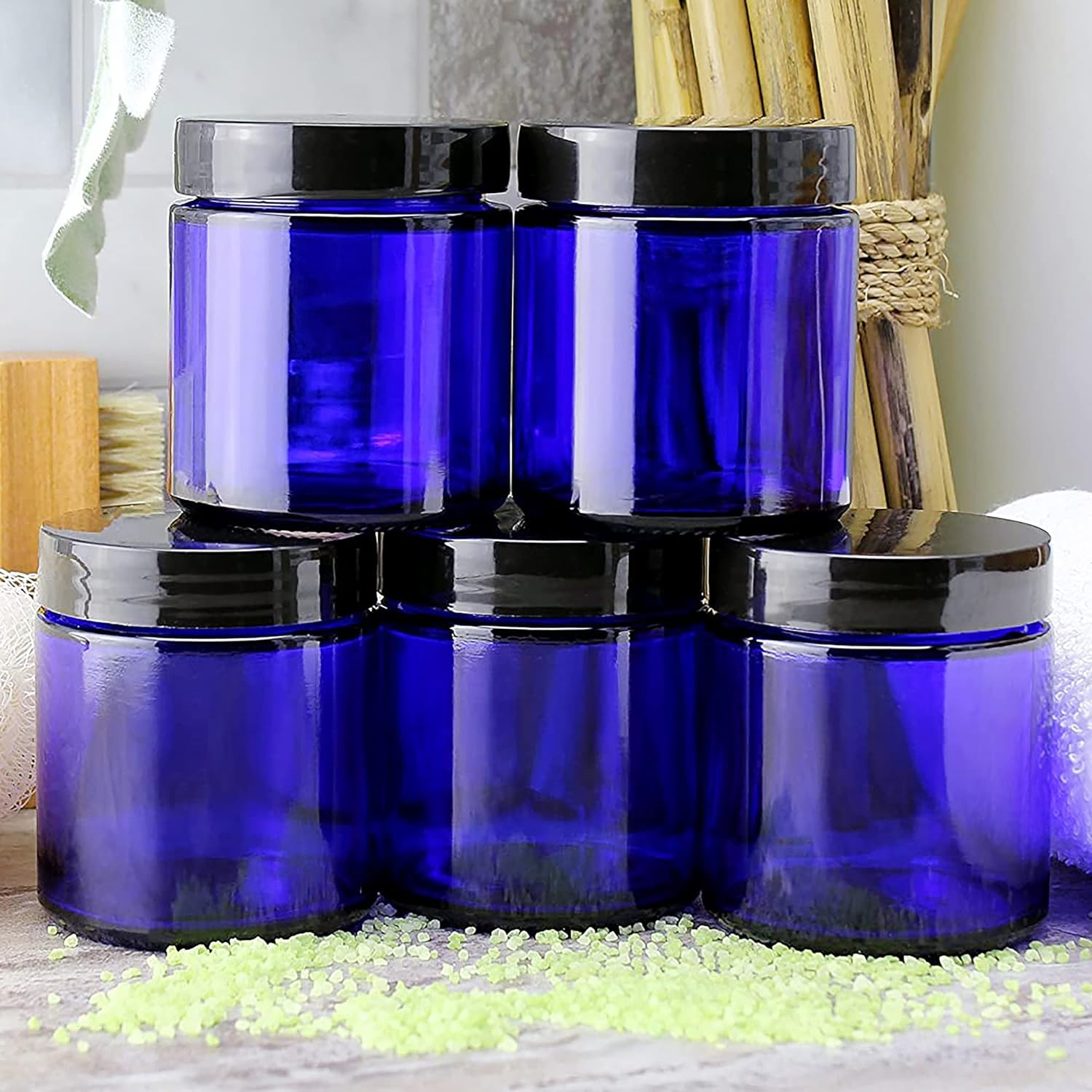 Cobalt Blue 8 Ounce 250 ml Round Glass Candle Jar With Black Lids  for Candle Making