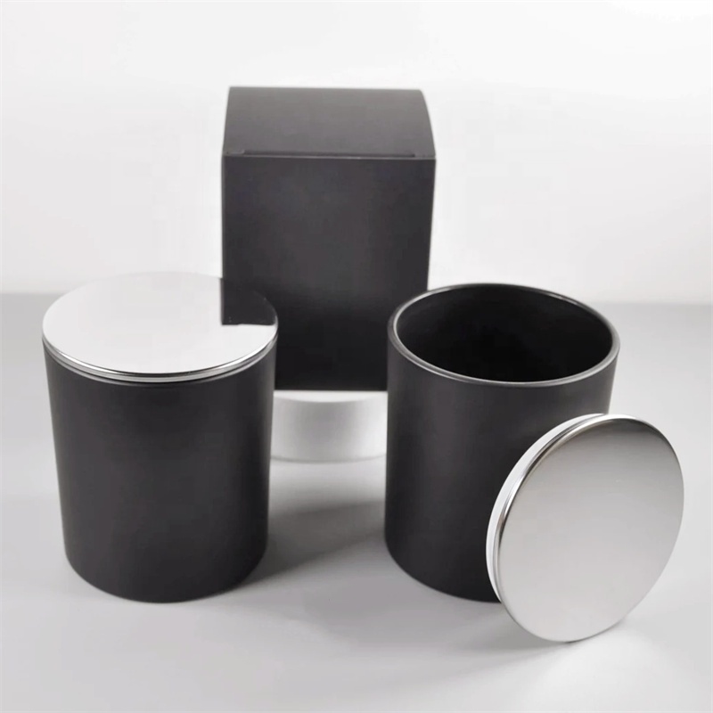 10oz Empty Matte Black Frosted Candle Glass With Choice of Black, Copper, Gold, or Silver Metal Lid and Black Gift Box