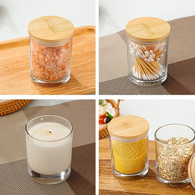 Private Label Transparent Thick-walled Curved Base 6oz 8oz 10oz 12oz Glass Candle Jar for Home Decoration With Wooden Lid