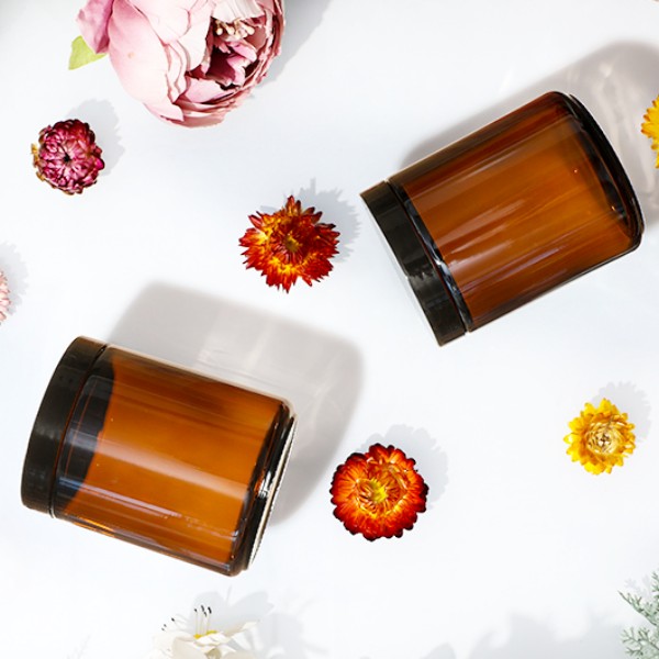 8 OZ Thick Amber Round Glass Jar With Black Metal Lid Empty Candle Making Jar Food Storage Container Mason Jar for Powder Liquid