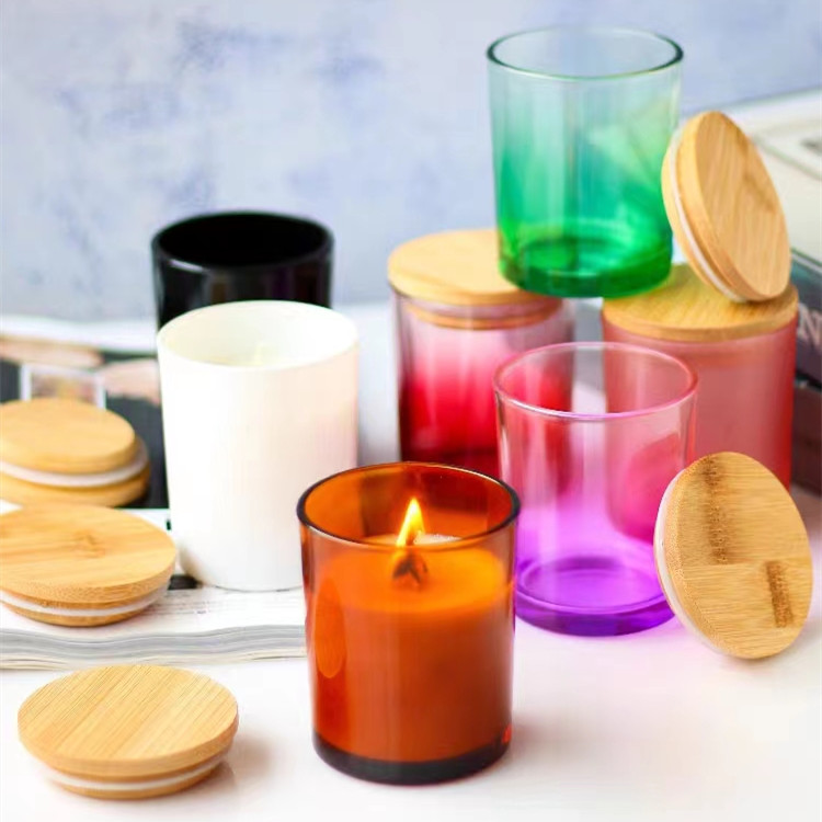Wholesale 4oz 16oz Amber Glass Candle Jars Scented Candle Making Glass Jar Round Candle Containers With Lid