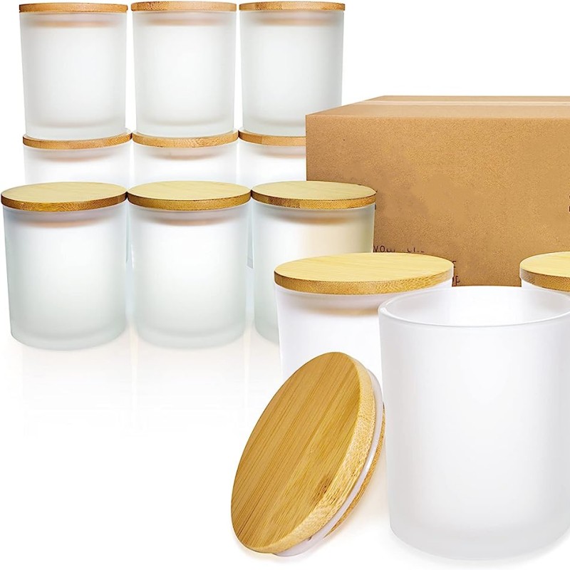 AGH China USA CA Warehouse 10oz Frosted Clear Sublimation Blanks Small Tealight Glass Candle Jar With Wooden Lid