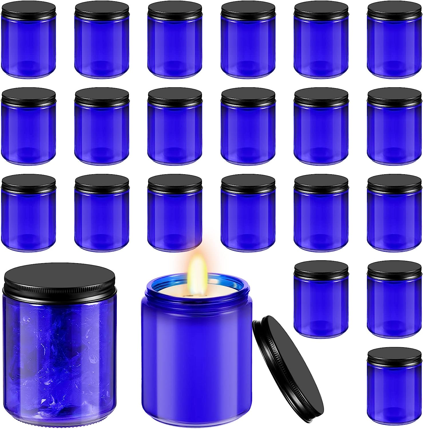 Luxury 4oz Amber Blue Glass Candle Jar With Lid Elegant Cylindrical Container for Home Festivals Bulk Packed Customized Logo