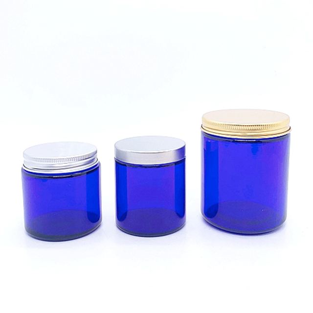 In-Stock 250ml 9oz Straight Sided Jar Blue Amber Clear Soy Glass Jar With Meta Lid for Scented Candle Hot Stamping Surface