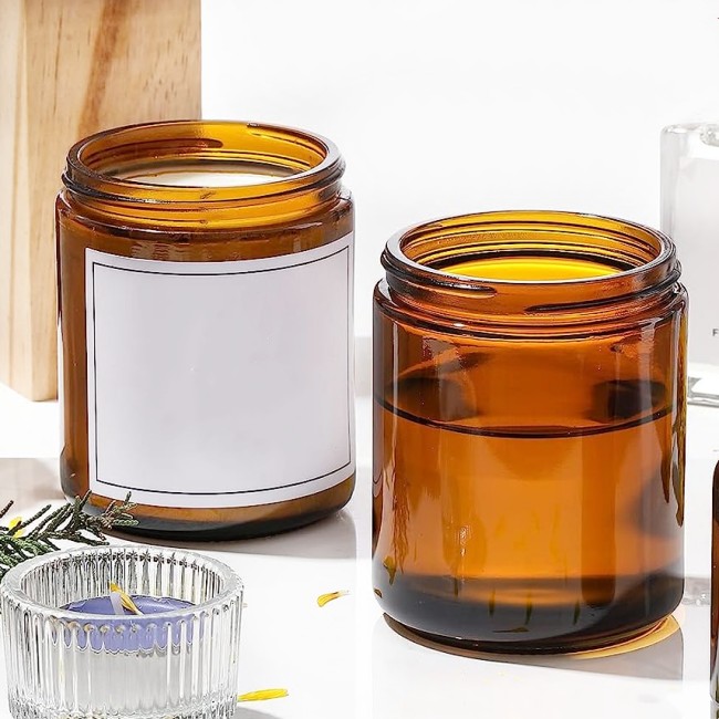 Stock Custom 4oz Nature Luxury Private Label Aroma Soy Wax Amber Glass Candles Scented Jar With Tin Lid