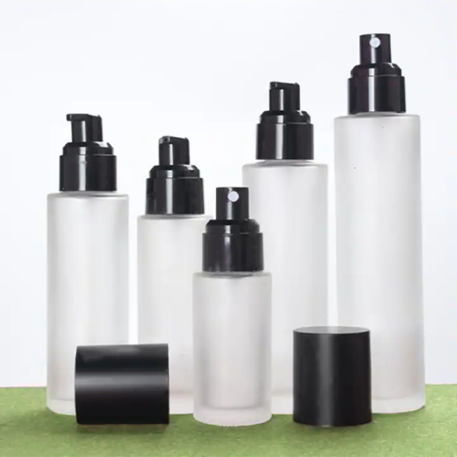 Luxury Frosted 30ml 50ml 80ml 100ml Glass Bottles With Bamboo Lid for Cosmetics 50ml 80ml 100ml Lotion Pump Bottle