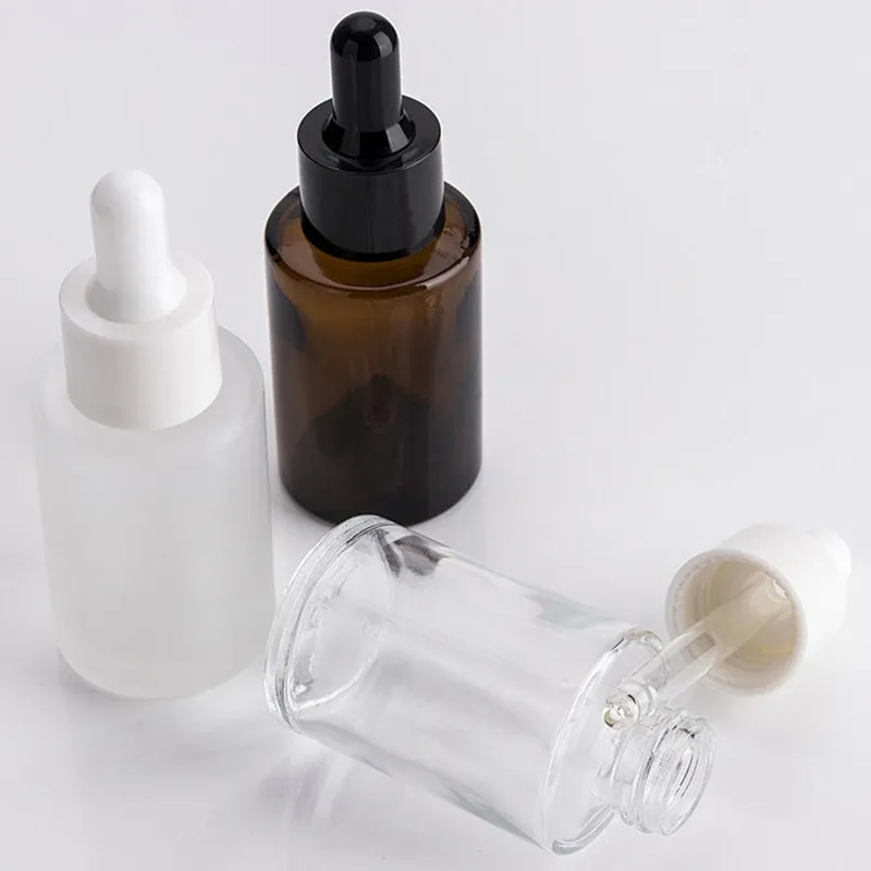 Luxury Skincare Packaging Empty Flat Shoulder Dropper Glass Cream Lotion Spray Pump Serum Bottle 30ml