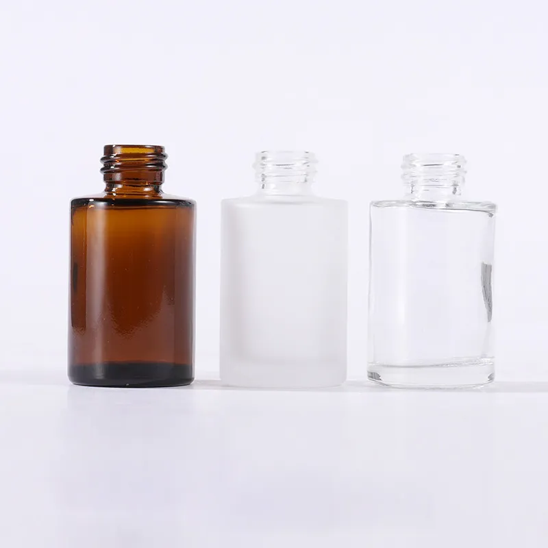 Amber and Frosted 30ml 50ml Flat Glass Dropper Bottle for Cosmetic Oils Glass Jar Glass Bottle