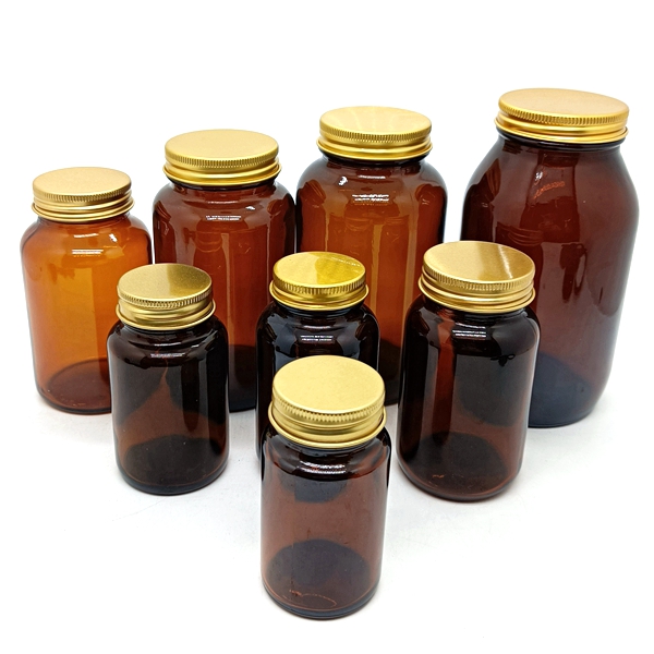 15ml 50ml 60ml  Empty Clear Amber Glass Pill Bottle Screw Cap Tablet Jars Food Supplement Capsules Container Custom Printed