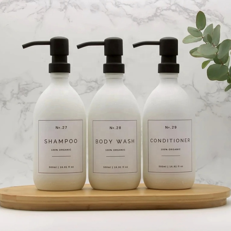 Reusable Clear White Glass Apothecary Shampoo Conditioner Dispenser Bottle With Choice of Pumps