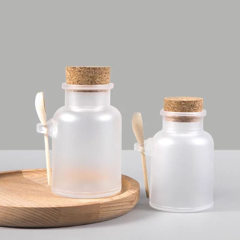 Empty Frosted Plastic 100g/ml 200g/ml 300g/ml ABS Bath Salt Cosmetic Jar/bottle/container Skin Care Packaging With Wooden Spoon