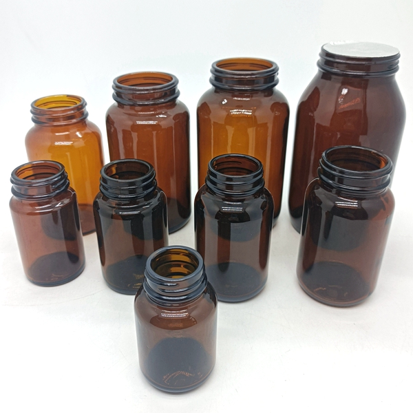 15ml 50ml 60ml  Empty Clear Amber Glass Pill Bottle Screw Cap Tablet Jars Food Supplement Capsules Container Custom Printed