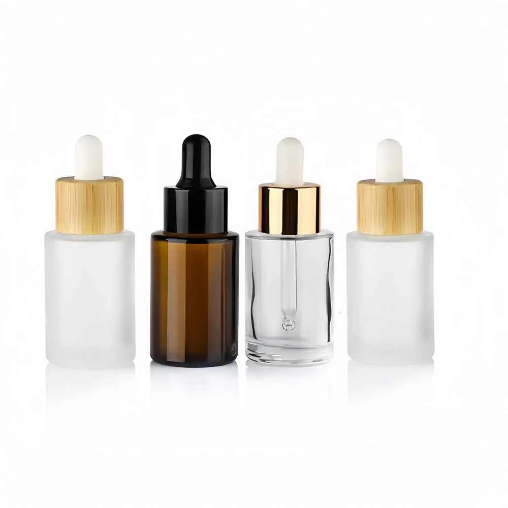 Amber Clear Frosted 1 oz 30 ml Flat Shoulder Cylinder Glass Dropper Bottle Serum Essential Oil Mascara Eye Drop Screen Printing