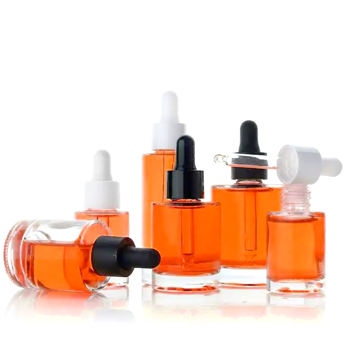 Wholesale Oil Dropper Bottle 5ml 15ml 30ml 40ml 50ml Flat Shoulder Round Serum Glass Bottles With Dropper Cap and Glass Pipette