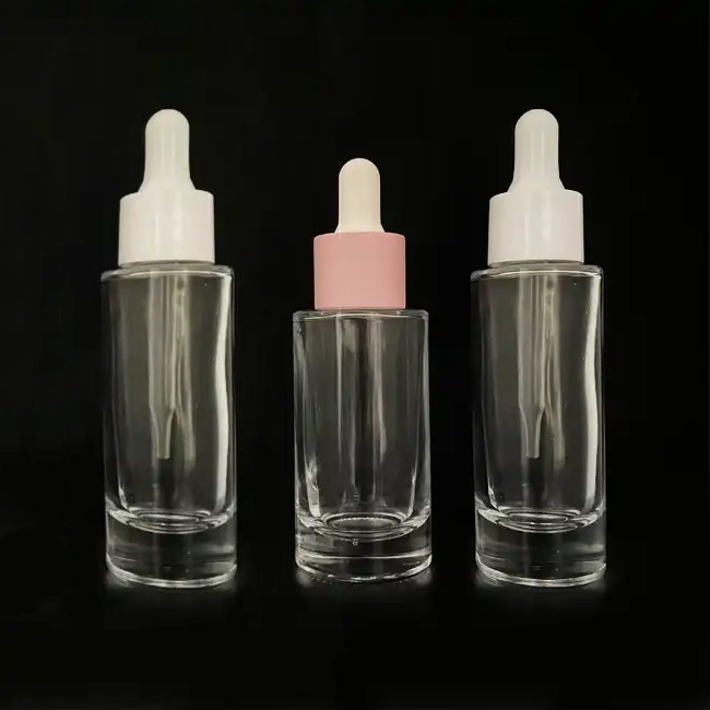 Heavy Bottom 1oz Clear Glass Dropper Bottle Thick Wall 30ml 50ml Skincare Serum Mascara Eye Drops Wigs Cosmetic Toner Pump