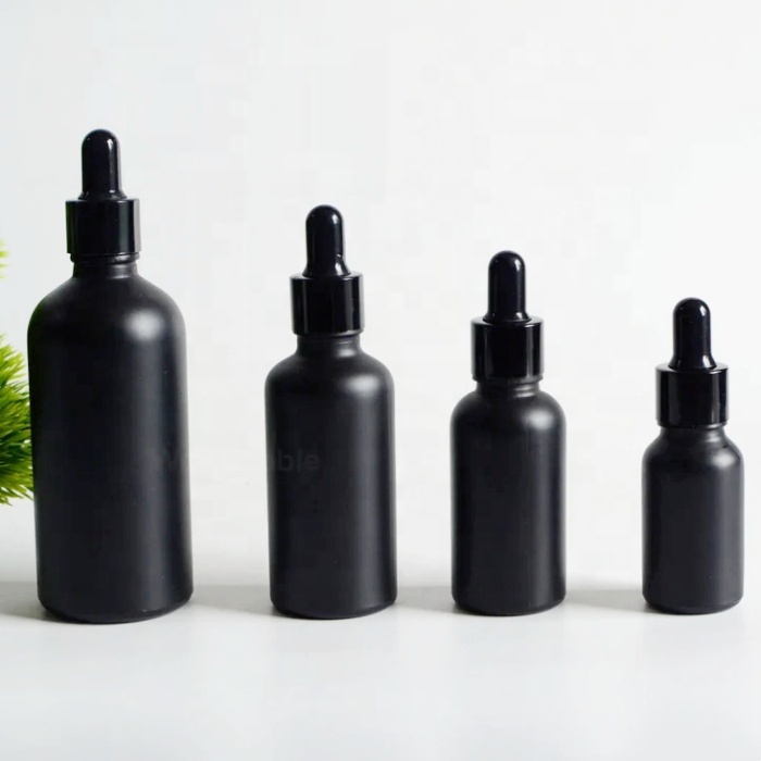 Refilled 10ml 15ml 30ml 50ml 100ml Skincare Cosmetic Attar Essential Oil Opal Matte Black Glass Dropper Bottle With Cap