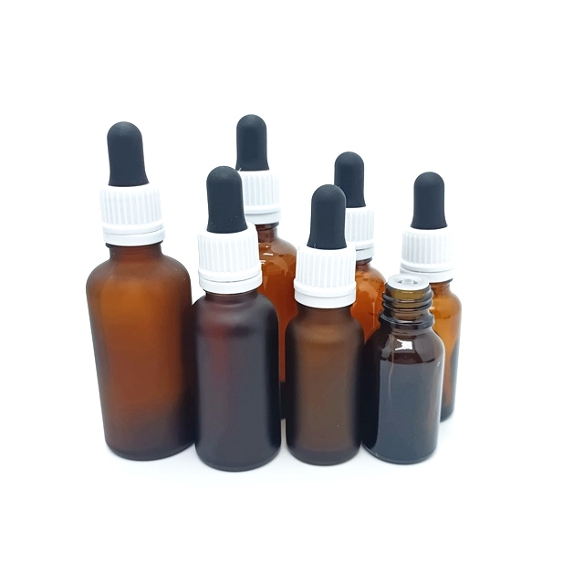 Amber Ribbed CR Droppers 10ml to 100ml Round Glass Dropper Bottles Empty for Cosmetic Serum & Essential Oils Packaging