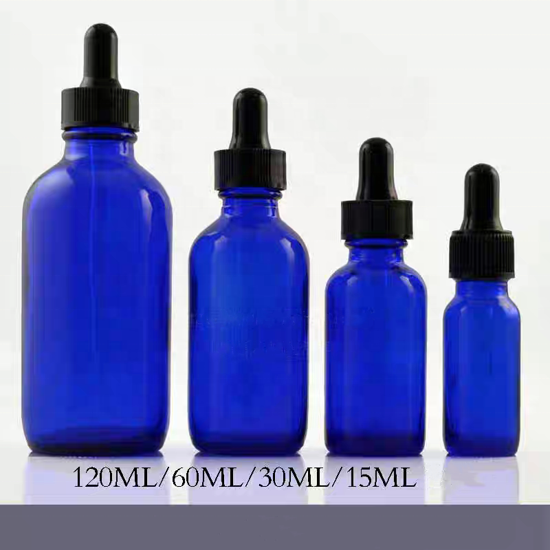 Blue Essential Oil Glass Boston Dropper Bottles 5ml 30ml 100ml Empty Serum Bottle Glass Dropper Bottle