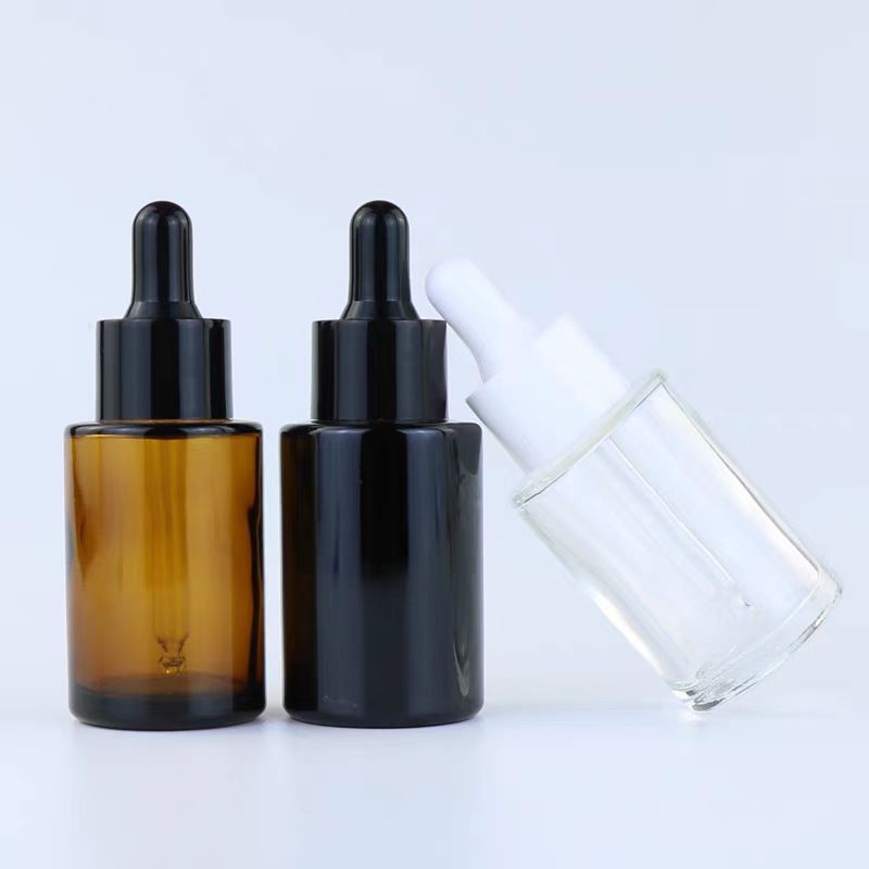 Custom Black Skincare Oil Bottle Empty 20ml 30ml 50ml Cylinder Luxury Cosmetic Hair Glass Dropper Serum Bottle 20 ml