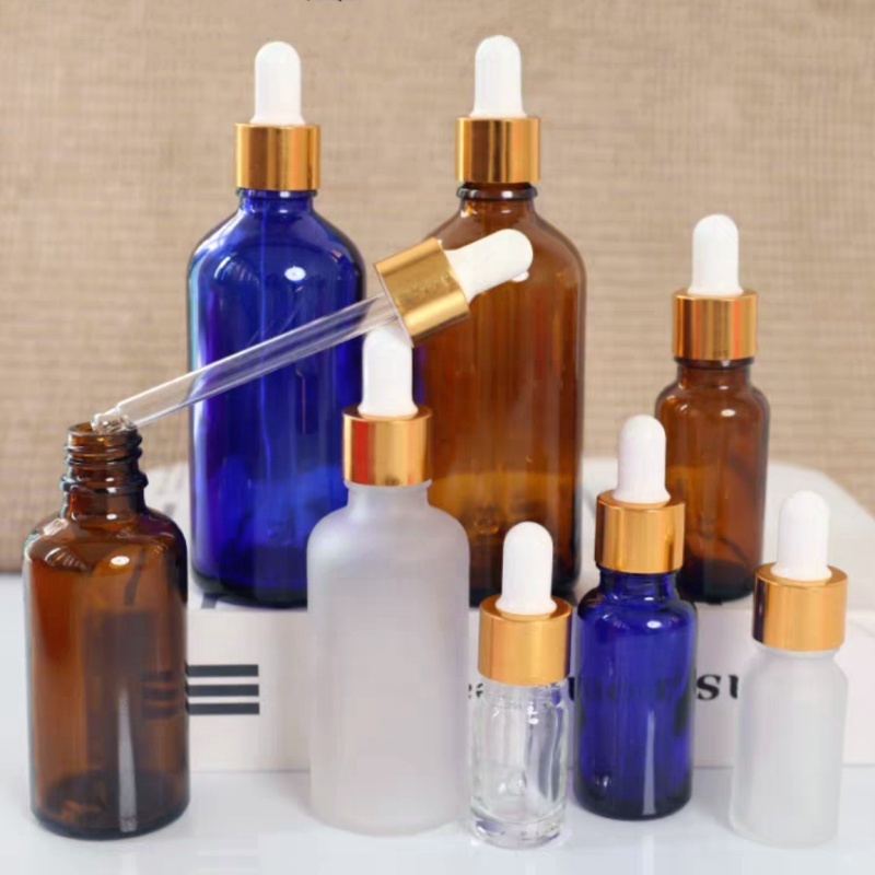Perfume Cosmetic Bottle 5ml 10ml 15ml 20ml 30ml 50ml 100ml Clear Green Blue Amber Glass Dropper Bottle With Black Childproof Lid