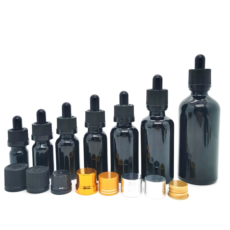 Wholesale Flat Shoulder 30ml 1oz UV Black Glass Dropper Bottles Oil Dropper Bottle for Cosmetic Skin Care