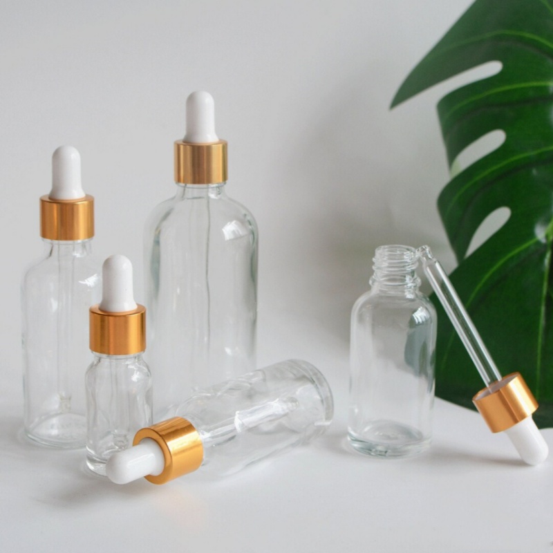 5ml-100ml Empty Clear Glass Essential Oil Dropper Bottles in Gold Cap, Aromatherapy Hair Oil Dropper, Cosmetics Wholesale