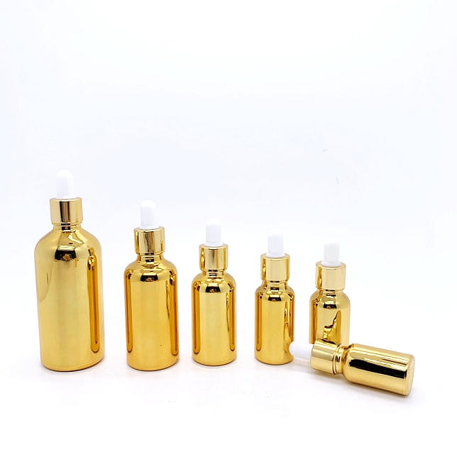 Electroplated Gold Essential Oil Bottle 20ml 30ml 50ml Small Gold Bottle Cosmetics Glass Bottle