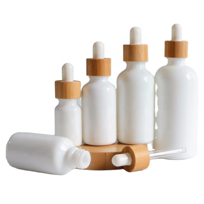 Hot Sale 5 10 15 20 30 50ml 100ml White Porcelain Essential Oil Glass Dropper Bottle  and Bamboo Lids and a Variety of Lids