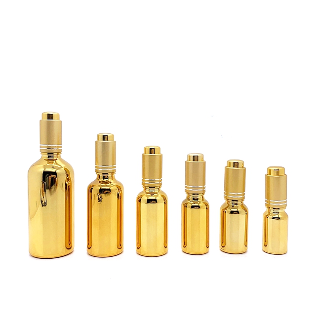 China Factory Hot Sale Luxury Gold Glass Bottle With Dropper Essential Oil Packaging for Cosmetic Serum and Hair Mascara