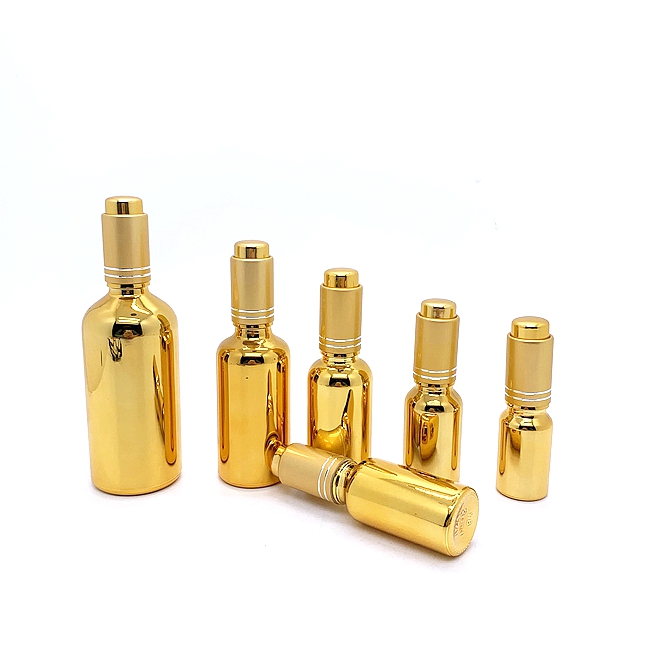 Manufacturer Fancy Gold Glass Cosmetic Oil Serum Dropper Bottle Empty Cylinder Shape Refillable Perfume Use Facial Cleanser Wigs