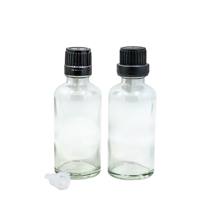 Empty Skin Care Clear Essential Oil Glass Dropper Bottle Custom Wholesale With Plastic Lid